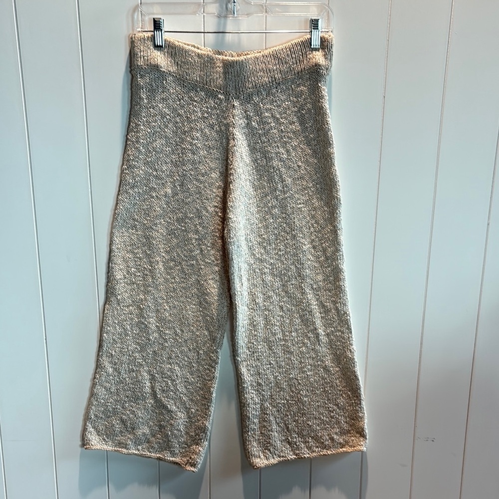 Zara linen cotton blend Knit Wide-Leg cropped Pants in Cream oatmeal M